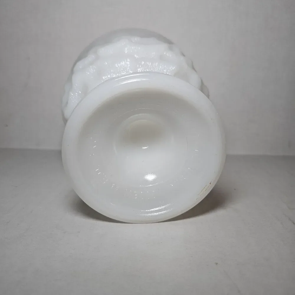 Vintage EO Brody White Milk Glass Crinkled Pedestal Planter Vase Textured